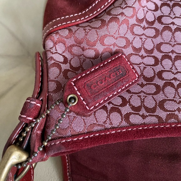 Vintage Coach Soho Signature Shoulder Bag Burgundy Jacquard Suede 6818 - Picture 11 of 15